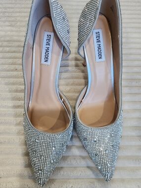 Steve Madden Silver Crystal Pointed D'Orsay Heels